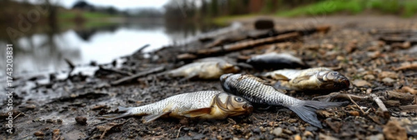 Obraz Dead fish in polluted pond showing water contamination crisis