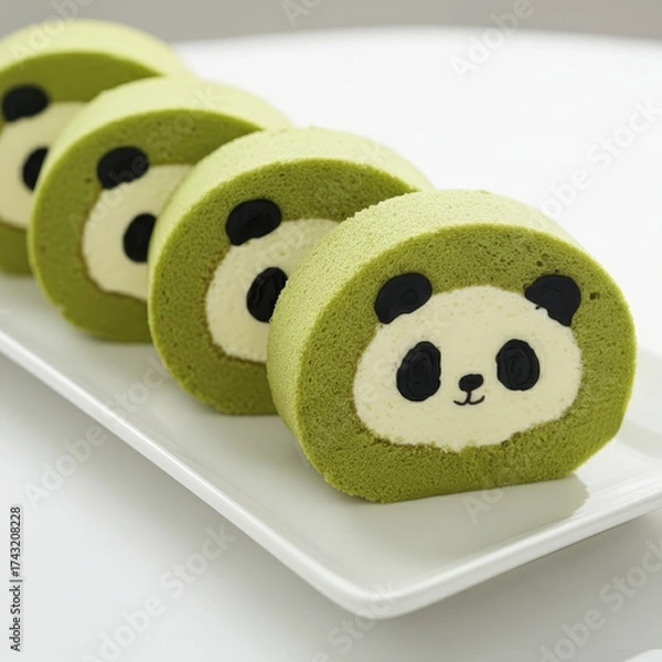 Obraz Matcha roll panda cake