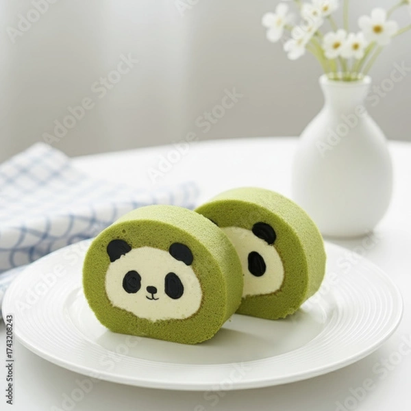 Obraz Matcha panda roll cake