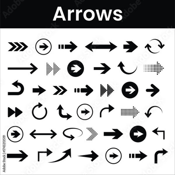 Obraz Arrow Symbols Set – Vector, Flat, Outline, Curved, Circle Arrows