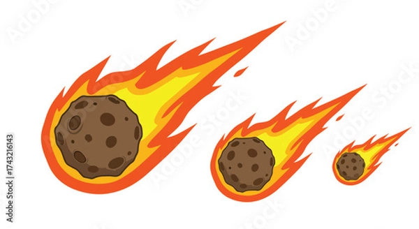 Fototapeta Three fiery meteors streaking across the sky with glowing tails.