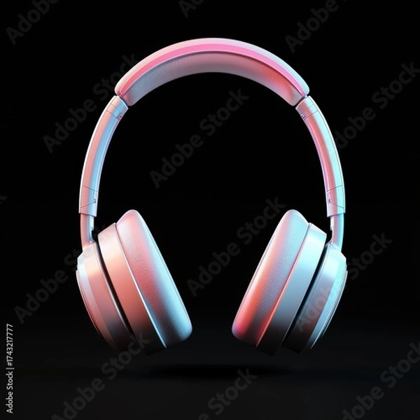 Fototapeta A 3D model of a futuristic pair of headphones on a black background,