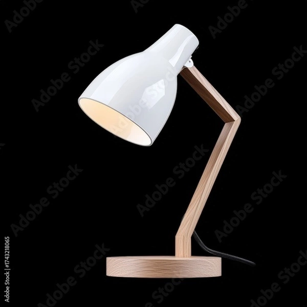 Fototapeta A 3D model of a modern desk lamp on a black background,