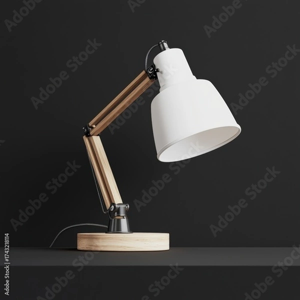 Fototapeta A 3D model of a modern desk lamp on a black background,