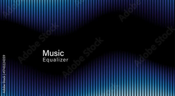 Fototapeta A colorful music equalizer on a dark background, with glowing sound waves representing audio technology, music, and rhythm. Abstract sound visualization for design and multimedia. Vector EPS10.