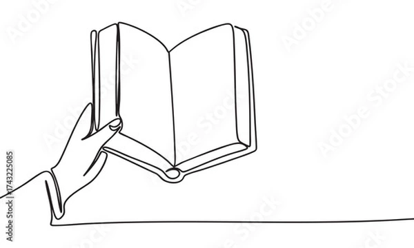 Fototapeta Hand Holding Open Book Continuous Line Art