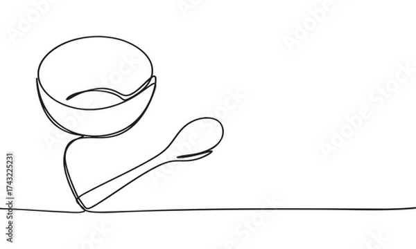 Fototapeta Simple Line Drawing of a Bowl and Spoon