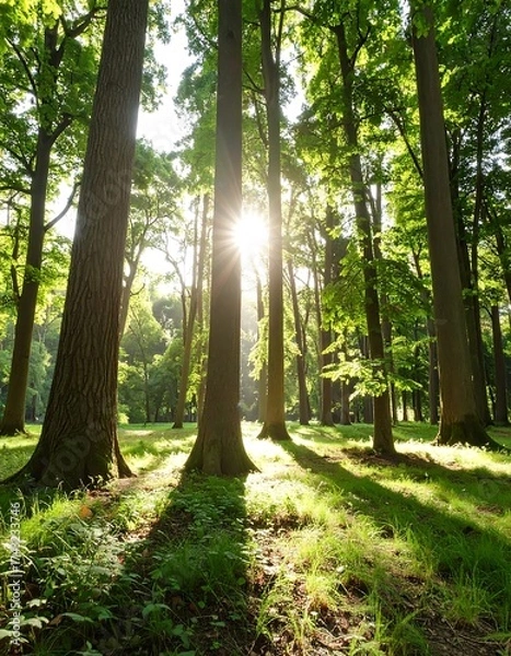 Obraz Sunlight through forest trees