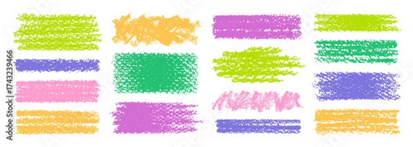 Fototapeta Crayon underline. Line and stroke. Pencil crayon brush color underline. Pen chalk texture highlight. Paint line, stroke vector. Hand drawn marker, brush, pencil kid scribble sketch mark. Emphasis bg