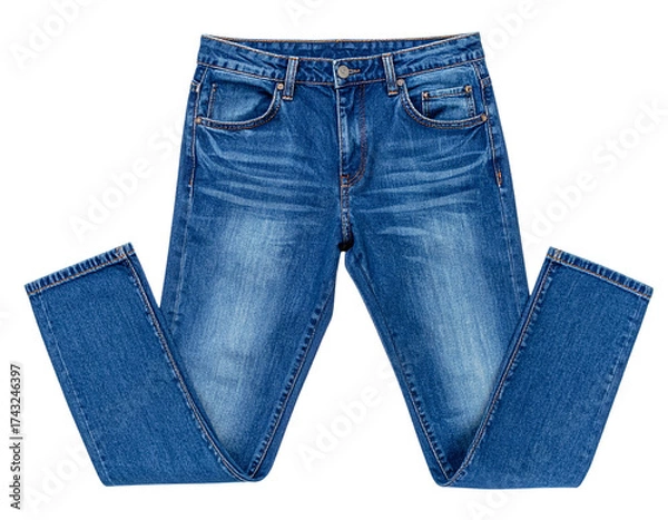 Obraz Classic Denim Jeans PNG Cutout, Blue Pants with Pockets and Belt Loops