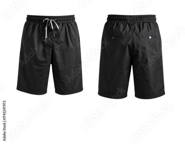 Obraz Black Casual Shorts Pant Template with Clipping Path, Asian Style Apparel Mockup