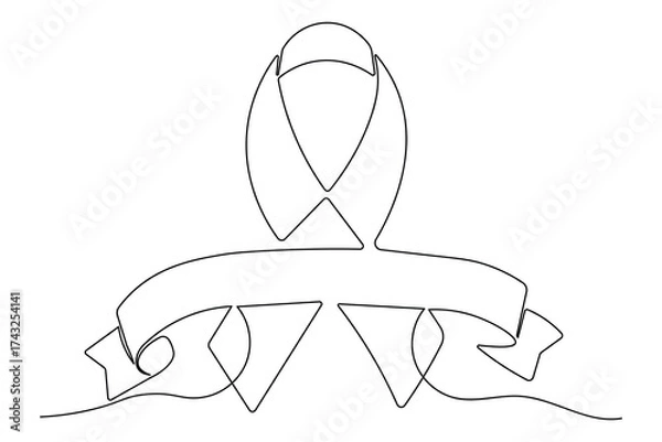 Fototapeta World aids day ribbon simple continuous one line drawing