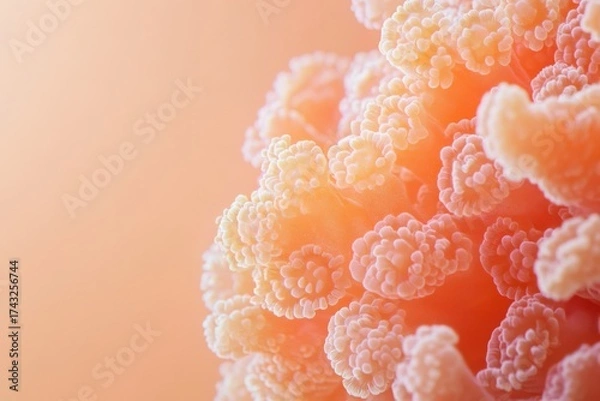 Fototapeta Close-up macro shot of coral-inspired organic texture in pastel orange-pink tones, soft and rounded details