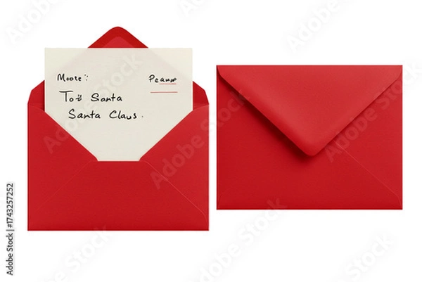 Fototapeta “Envelope addressed to Santa, open top, visible letter inside, transparent PNG.”