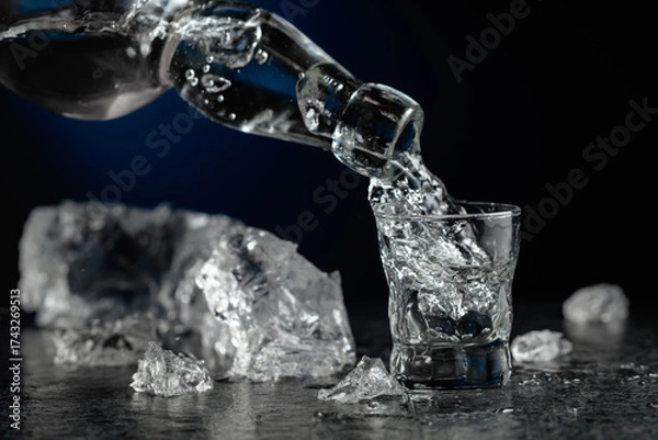 Obraz Crystal clear vodka or gin being poured into a glass.