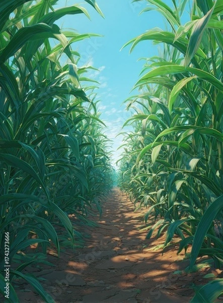 Obraz Path through a vibrant sugarcane field