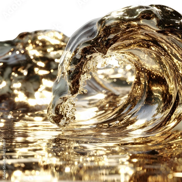 Fototapeta Dynamic water wave formation with reflective surface and transparent background