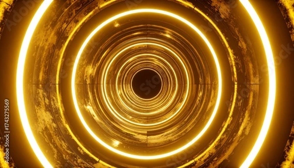 Obraz Golden Rings Tunnel - A mesmerizing journey through light and space.