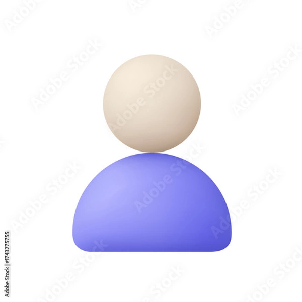 Fototapeta User profile icon with beige head and purple body, avatar symbol. User interface, account, profile, person and identity concept. 3d vector icon. Cartoon minimal style.