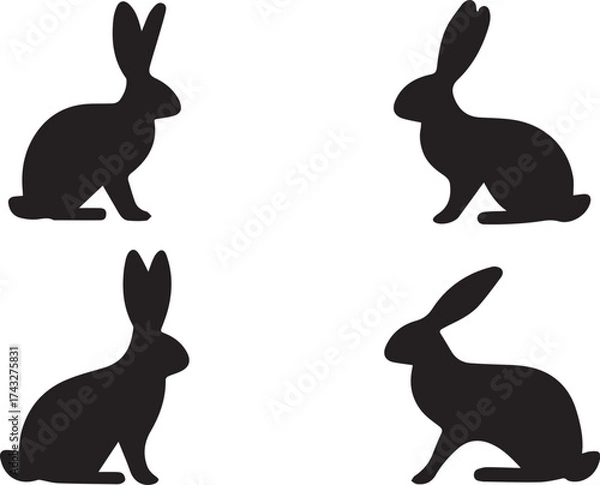 Obraz Multiple Rabbit Silhouettes Isolated on White Background
