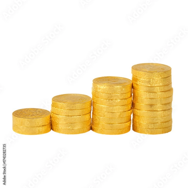 Obraz Gold coins stacked in increasing order against transparent background