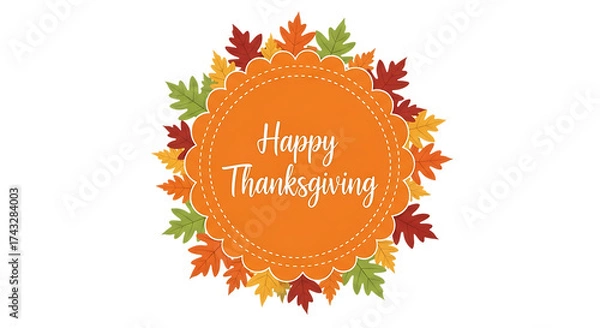 Fototapeta Ultra highresolution, professional studio photography of illustration of happy thanksgiving text inside a decorative circle with autumn leaves isolated on transparent background