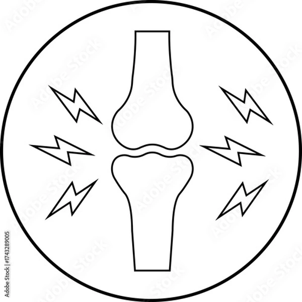 Fototapeta Joint inflammation icon. Arthritis pain medical symbol, bone ache health care sign, knee injury problem illustration, orthopedic disease outline vector design isolated on transparent background.