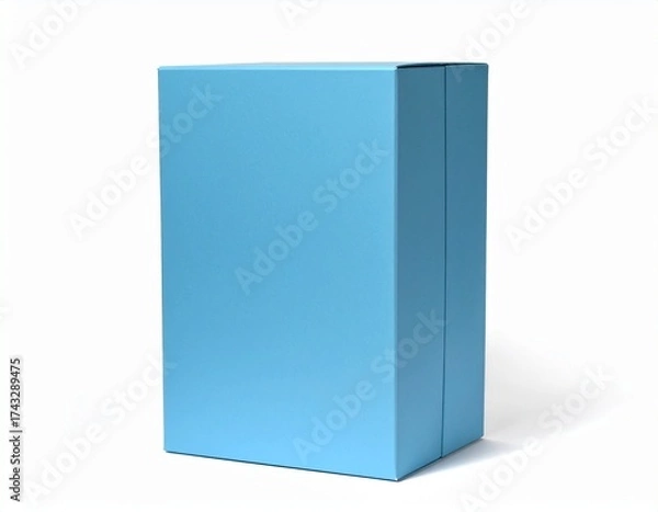 Fototapeta Clean, simple light blue box with shadow on white background, ready for branding or design.