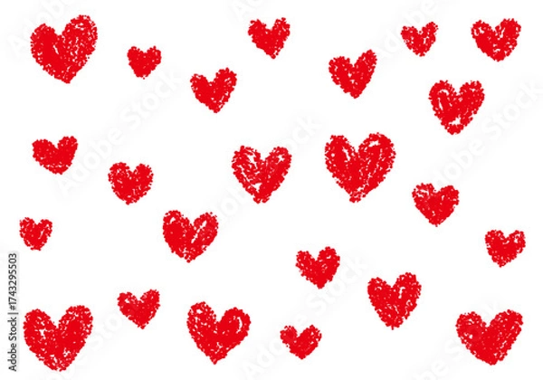 Obraz クレヨン素材　ランダムなハート柄の背景