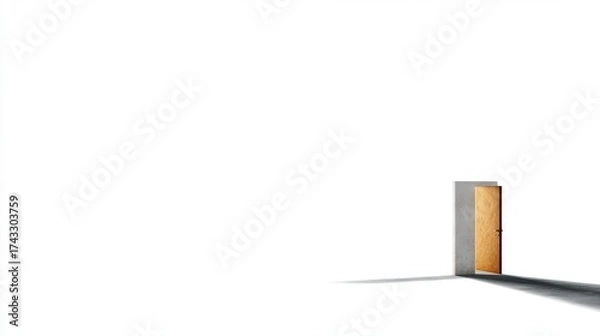 Fototapeta Open Door with Light and Shadow on White Background