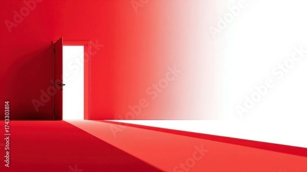 Fototapeta Vibrant Red Room with Open Door and Bright Light