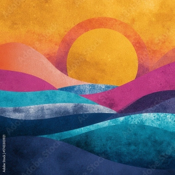Fototapeta Vibrant Abstract Landscape with Sun and Waves