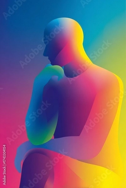 Fototapeta Abstract Silhouette of Thinking Figure in Vibrant Colors