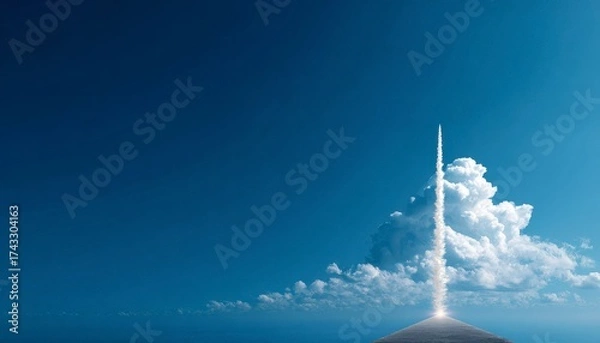 Fototapeta Rocket Launch Above Blue Sky and White Clouds