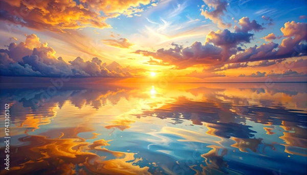 Obraz 夕焼け＆朝焼けの水面