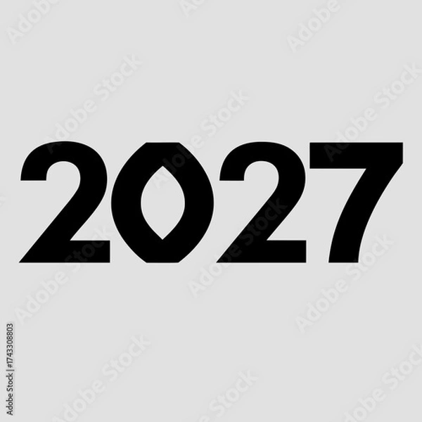 Fototapeta Bold Geometric Font 2027 Year Text with a Unique Oval Zero on Light Gray Background vector illustration