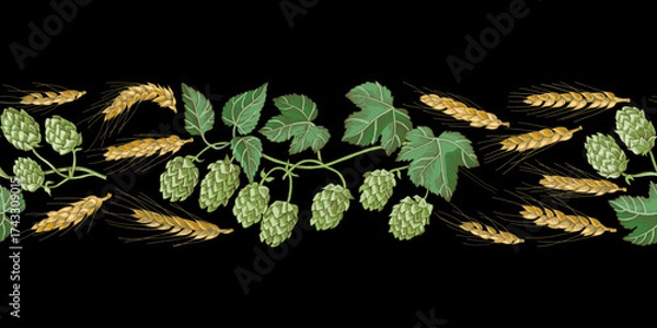Fototapeta Hop and malt seamless border vector