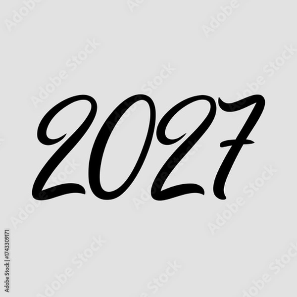 Fototapeta Black cursive font year 2027 centered on a pale gray solid background future new year