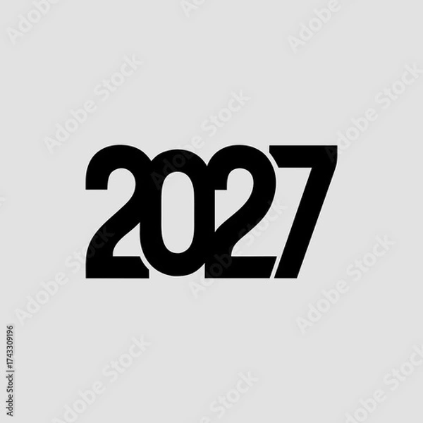 Fototapeta Bold black sans-serif font for the year 2027 on a light grey background future