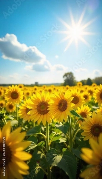 Fototapeta Vibrant Yellow Sunflower Field Basking in Warm Sunlight A Symbol of Optimism and Hope