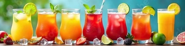 Fototapeta Refreshing Summer Beverages Colorful Pitchers of Chilled Drinks Perfect for Parties and Gatherings
