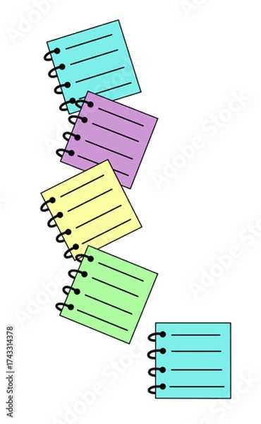 Obraz Hand drawn stacked colorful post it notes on white background