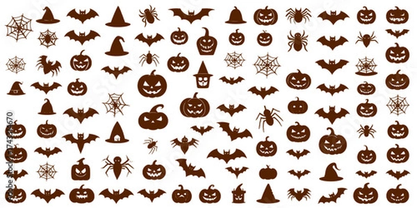 Fototapeta Set of different types Halloween icons, svg vector design on transparent background