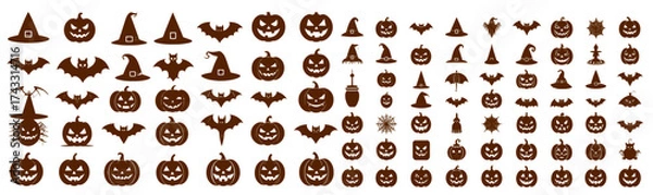 Fototapeta Set of different types Halloween icons, svg vector design on transparent background