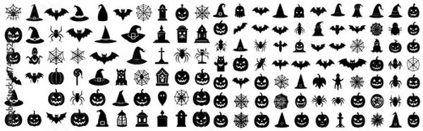 Fototapeta Set of different types Halloween icons, svg vector design on transparent background