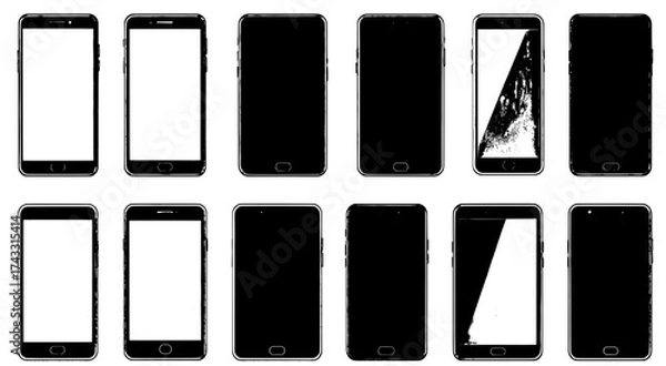 Fototapeta Set of different types Smartphone icons, mobile phone mockup svg file on transparent background.
