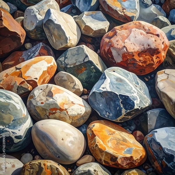 Obraz Polished Beach Stones - A Study in Texture and Color.