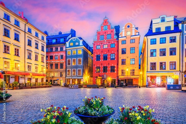 Obraz Stockholm, Sweden. Stortorget square in Gamla Stan, the old town. Scandinavia.