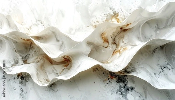 Obraz Abstract Marble Waves - A Serene Dance of White, Gold, and Gray.