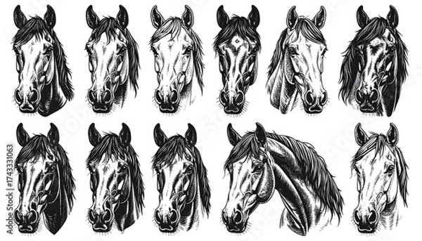 Obraz Elegant Horse Head Sketches - A Collection of Equine Portraits.